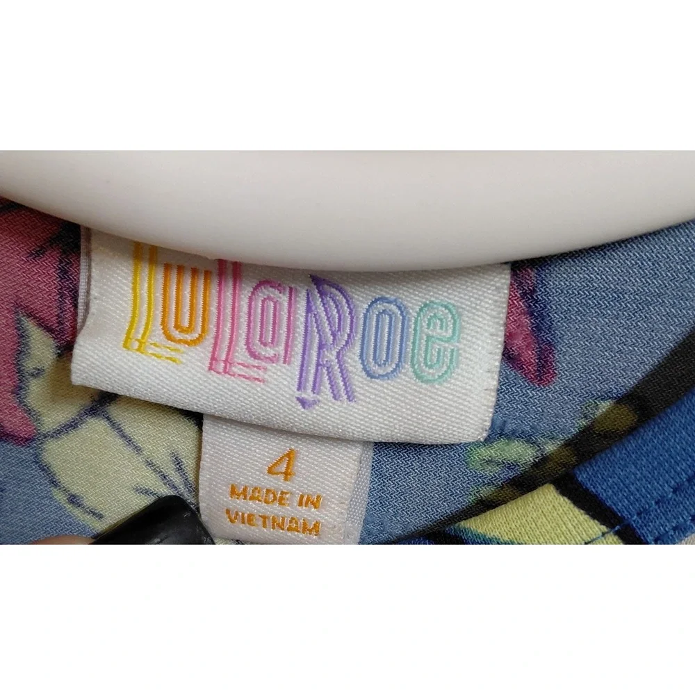 LuLaRoe Girls Scarlett Dress Size 4 Blue Multicolor Floral High Low Short Sleeve